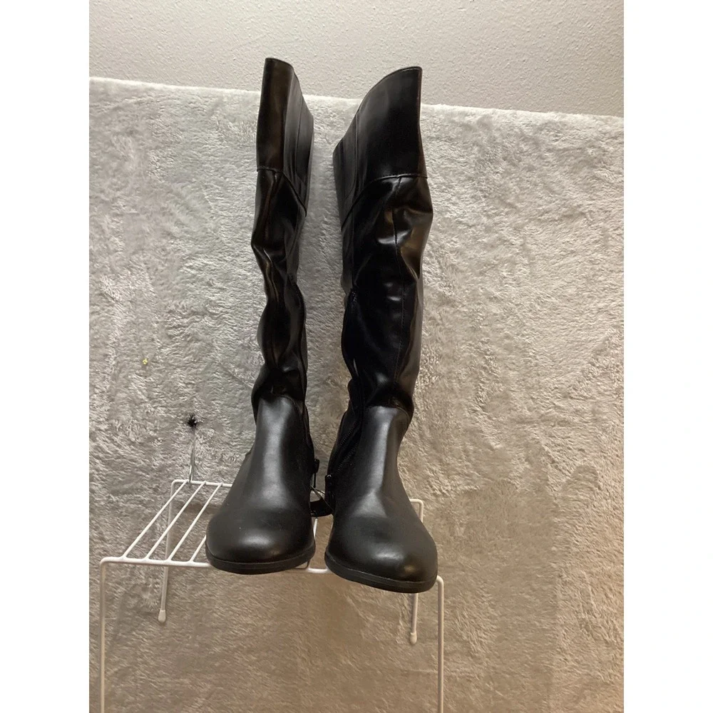 Style & Co Black Faux Leather Slouchy‎ Knee High Boots Women's Size 6M